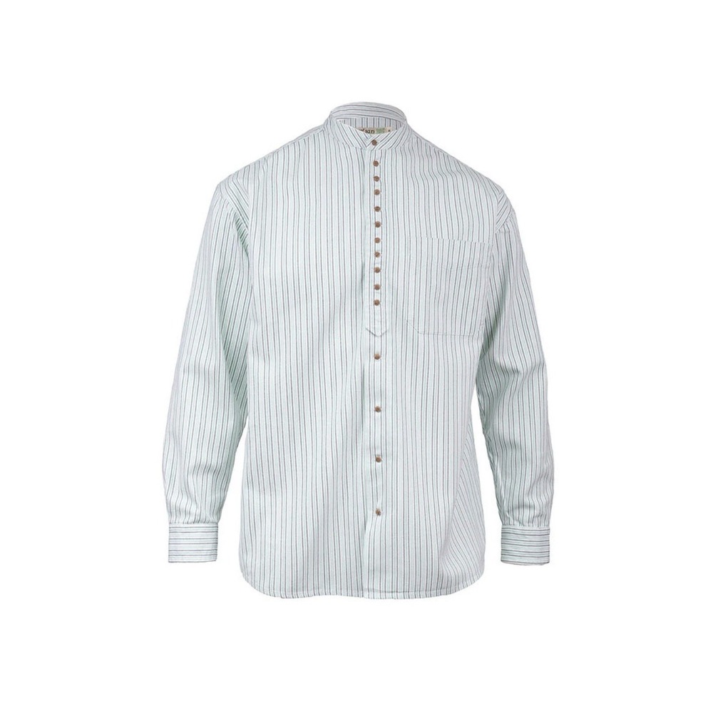 Collarless Irish Grandfather Shirt – Blue & Green Pinstripe